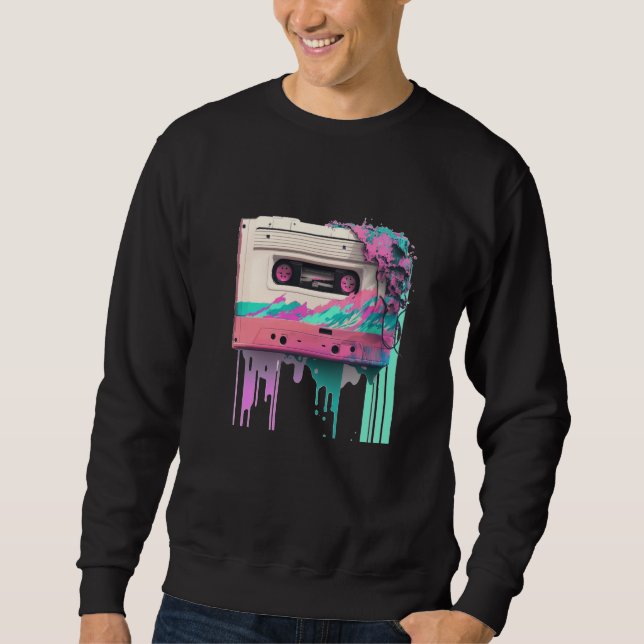 Vaperwave Estetisk Glitch Kassettband Retrowave Lång Ärmad Tröja (Framsida)