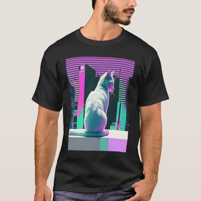 Vaperwave Estetisk Glitch Katt Retrowave Synthwave T Shirt (Framsida)