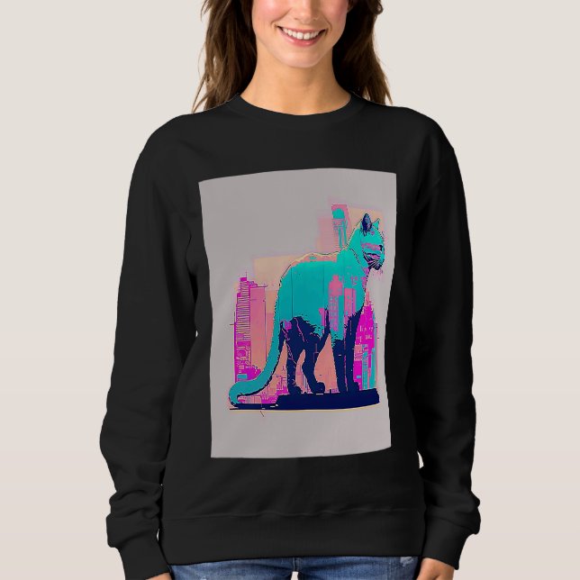 Vaperwave Estetisk Glitch Katt Retrowave Synthwave T Shirt (Framsida)