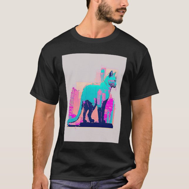 Vaperwave Estetisk Glitch Katt Retrowave Synthwave T Shirt (Framsida)