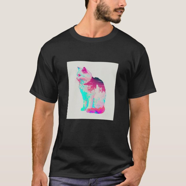 Vaperwave Estetisk Glitch Katt Retrowave Synthwave T Shirt (Framsida)
