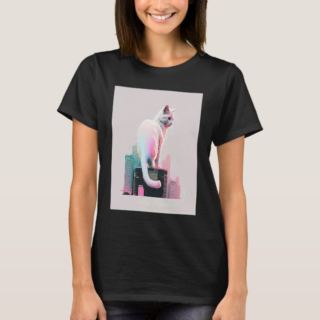 Vaperwave Estetisk Glitch Katt Retrowave Synthwave T Shirt (Framsida)