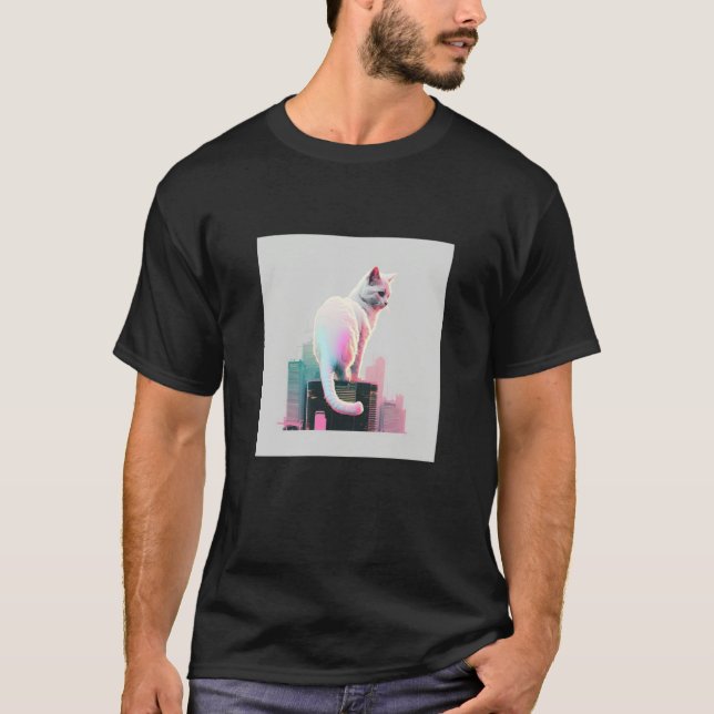 Vaperwave Estetisk Glitch Katt Retrowave Synthwave T Shirt (Framsida)