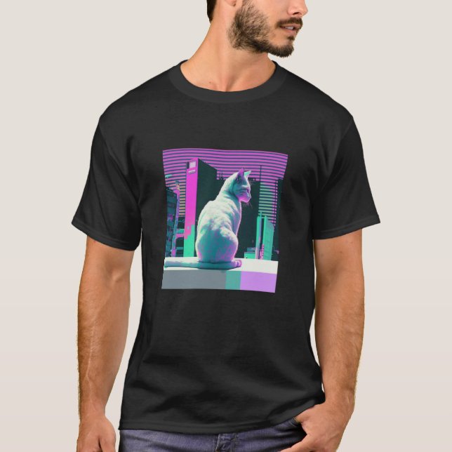 Vaperwave Estetisk Glitch Katt Retrowave Synthwave T Shirt (Framsida)