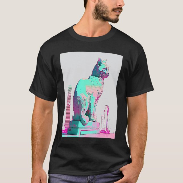 Vaperwave Estetisk Glitch Katt Retrowave Synthwave T Shirt (Framsida)