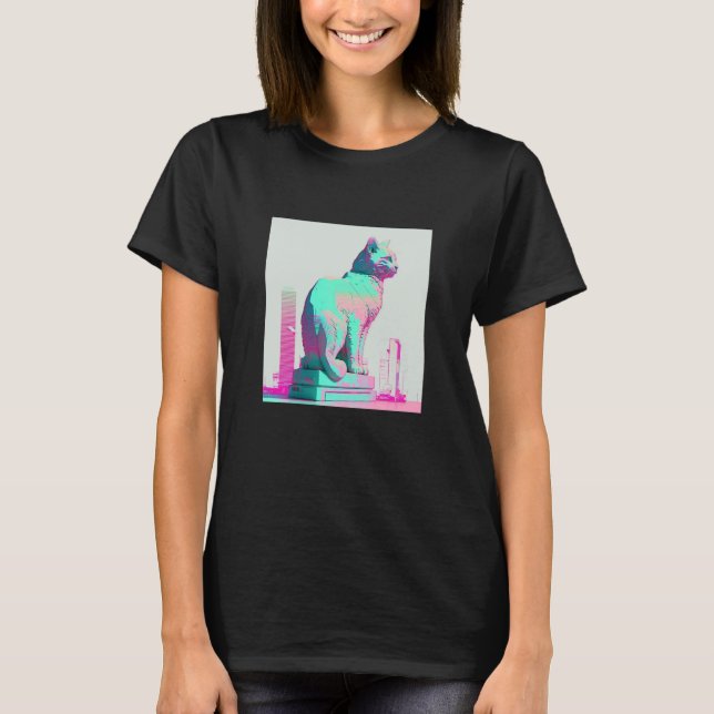 Vaperwave Estetisk Glitch Katt Retrowave Synthwave T Shirt (Framsida)