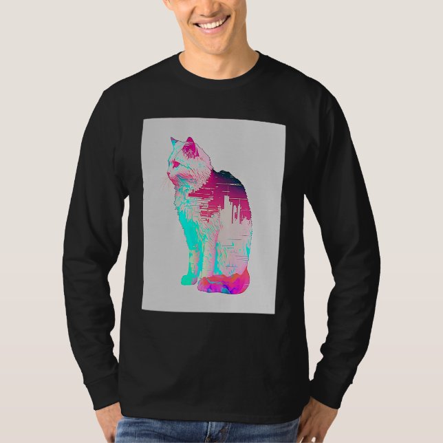 Vaperwave Estetisk Glitch Katt Retrowave Synthwave T Shirt (Framsida)