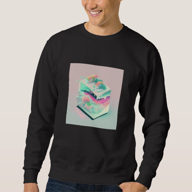 Vaperwave Estetisk Glitch Sushi Retrowave Synthvåg Lång Ärmad Tröja (Framsida)