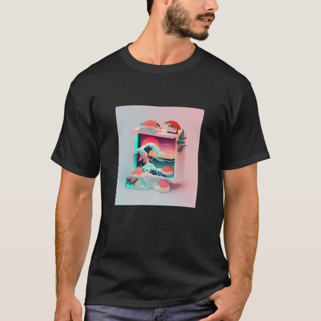 Vaperwave Estetisk Glitch Sushi Retrowave Synthvåg T Shirt (Framsida)