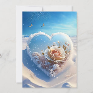 Vapnet i vinter: Snowy Blommigt Heart Bröllop Inbjudningar