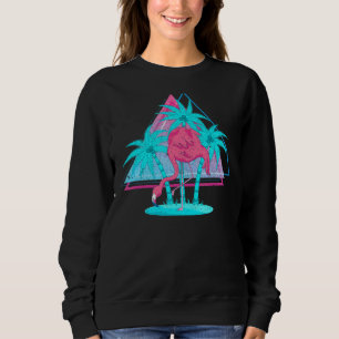 Vaporwave 80-talets Rosa Flamingo Handflatan Träd T Shirt