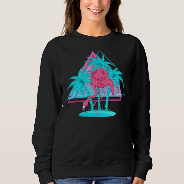 Vaporwave 80-talets Rosa Flamingo Handflatan Träd  T Shirt (Framsida)
