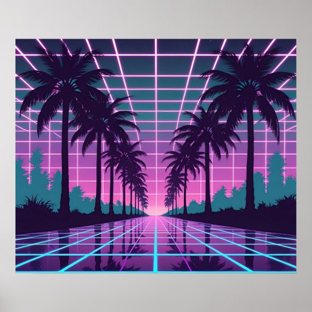 Vaporwave 80s Neon Grid Synthwave Art Poster (Framsidan)