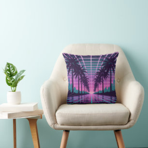 Vaporwave 80s Neon Grid Synthwave Art Poster Kudde