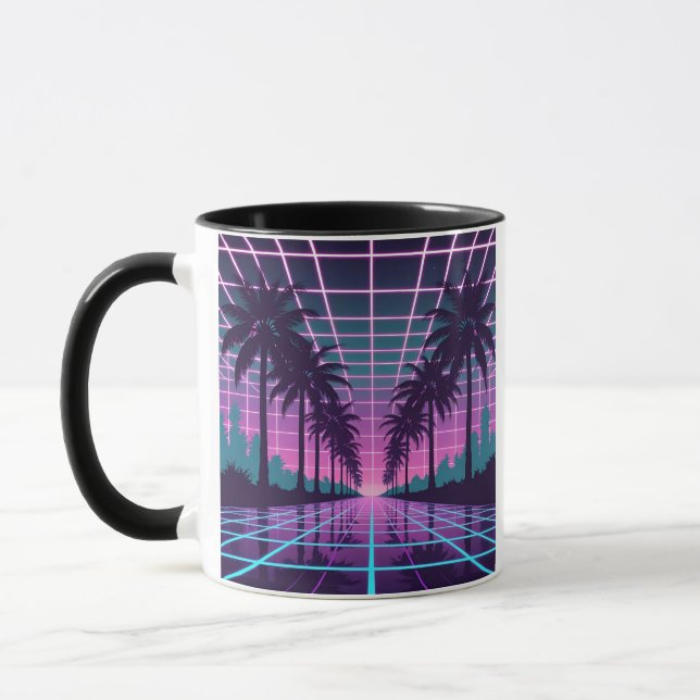 Vaporwave 80s Neon Grid Synthwave Art Poster Mugg (Vänster)