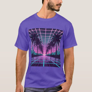 Vaporwave 80s Neon Grid Synthwave Art Poster T Shirt