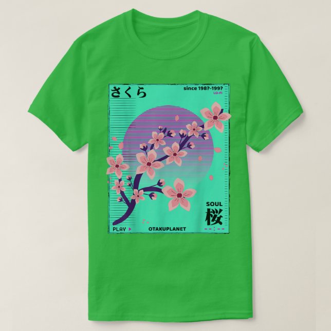 Vaporwave 90s Cherry Blommars Retro Japansk Grung T Shirt (Design framsida)