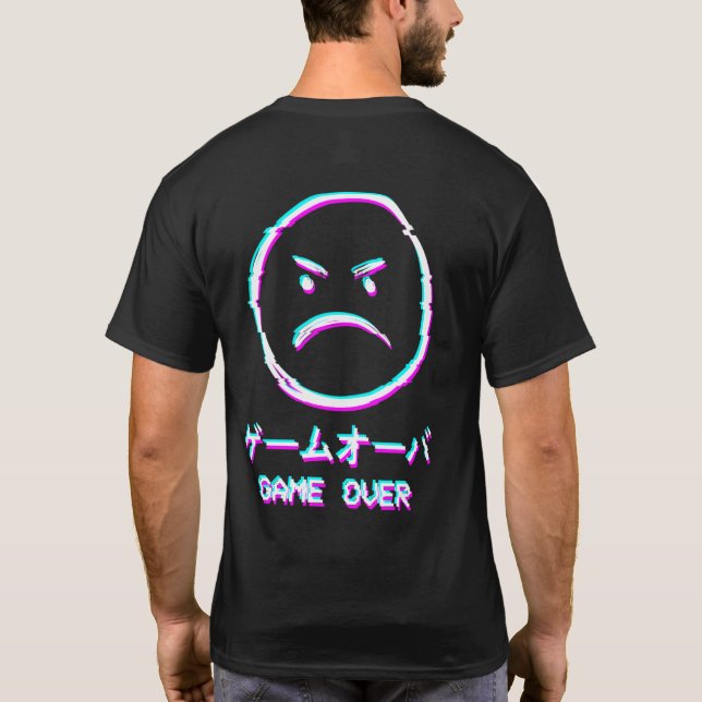 Vaporwave Aesthetic Arg Ansikte Japansk spel Över T Shirt (Baksida)