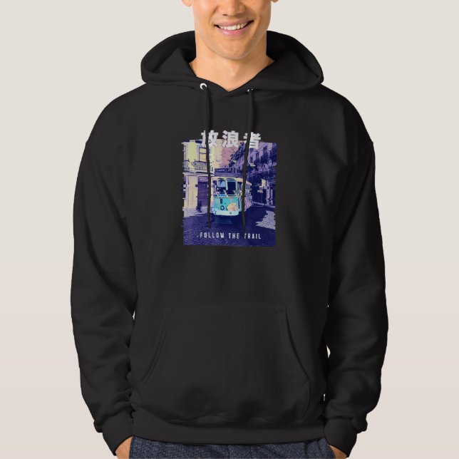 Vaporwave Aesthetic Glitch 80:s Retro Lisbon Hoodie (Framsida)