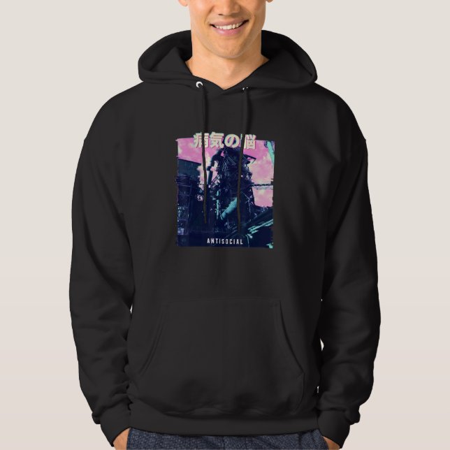 Vaporwave Aesthetic Glitch 80 s Retro Maskin Hoodie (Framsida)