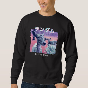 Vaporwave Aesthetic Glitch 80s Retro-Hjort Lång Ärmad Tröja