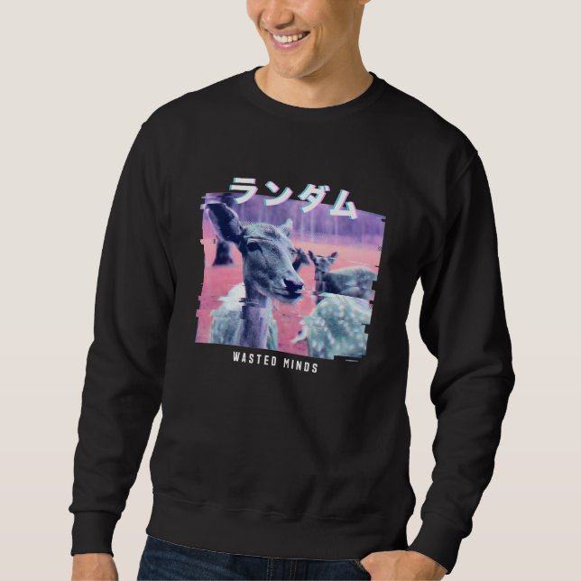 Vaporwave Aesthetic Glitch 80s Retro-Hjort Lång Ärmad Tröja (Framsida)