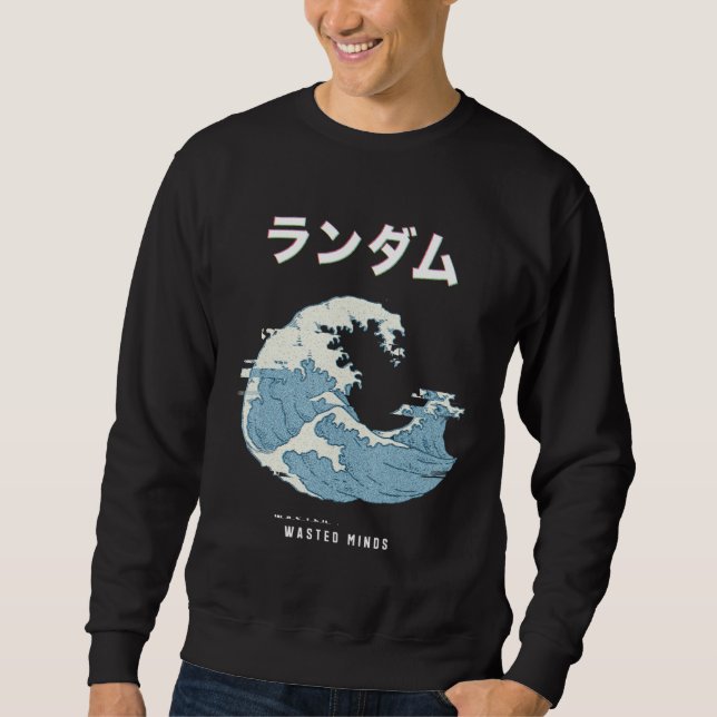 Vaporwave Aesthetic Glitch 80s Retro Underbar Wave Lång Ärmad Tröja (Framsida)