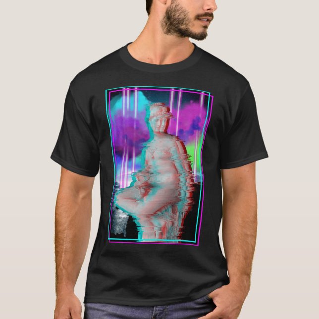 Vaporwave Aesthetic Glitch Greece Statue Retrowave T Shirt (Framsida)