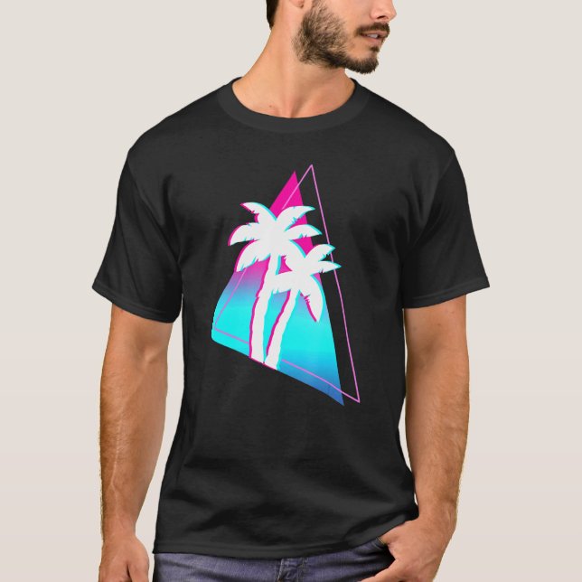 Vaporwave Aesthetic Handflatan Träd 90 s Art Tropi T Shirt (Framsida)