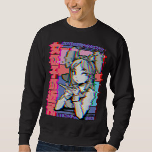 Vaporwave Aesthetic JapRetro Anime Girl Lång Ärmad Tröja