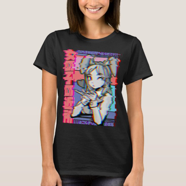 Vaporwave Aesthetic JapRetro Anime Girl T Shirt (Framsida)