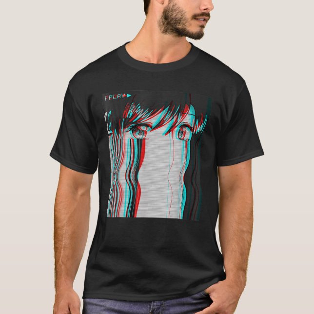 Vaporwave Aesthetic Ledsen Anime Girl Retro Eboy E T Shirt (Framsida)