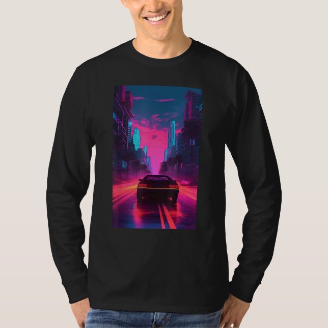 Vaporwave Aesthetic Outrun Synthwave Retrowave T Shirt (Framsida)
