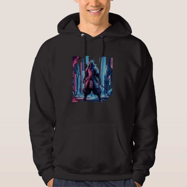 Vaporwave Aesthetic Retro Cyberpunk Samurai Japane Hoodie (Framsida)