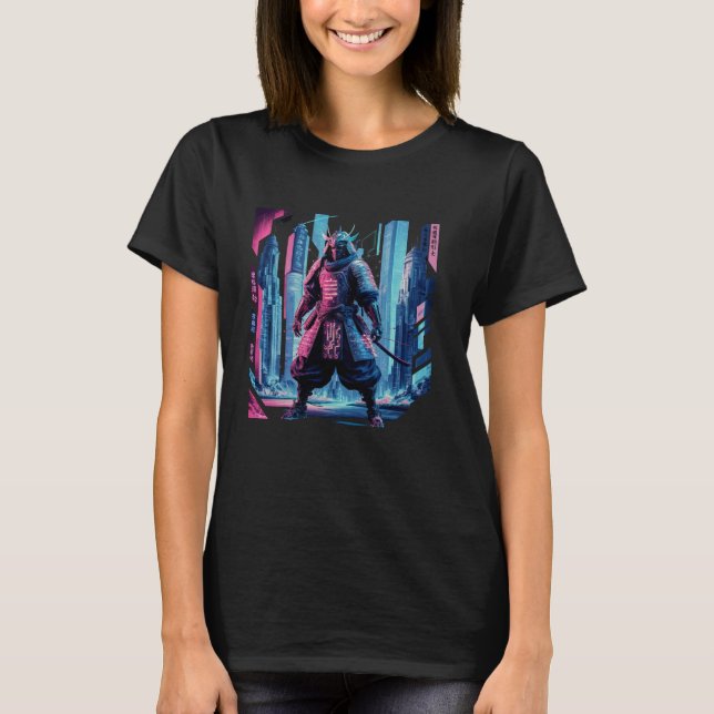 Vaporwave Aesthetic Retro Cyberpunk Samurai Japane T Shirt (Framsida)