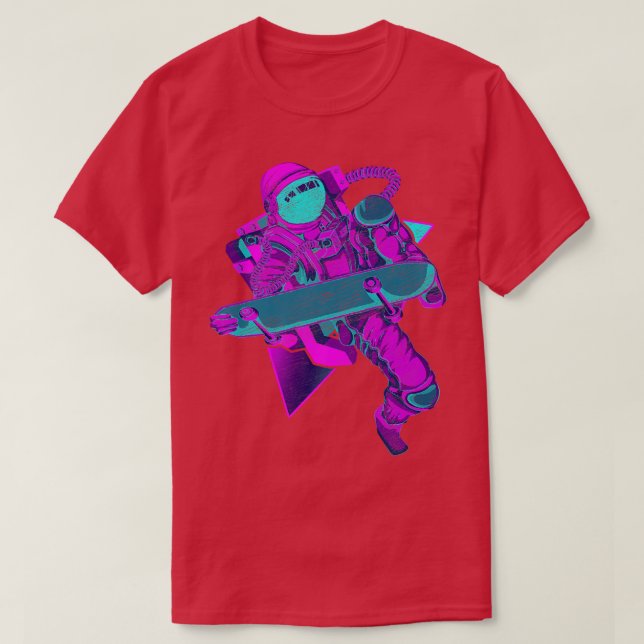 Vaporwave Aesthetic Rymden Funny Skateboarder T Shirt (Design framsida)