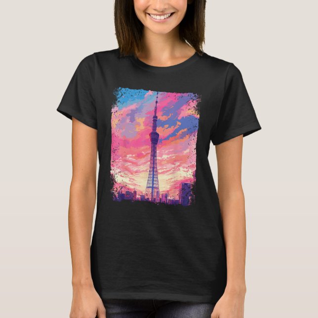 Vaporwave Aesthetic Skytree Tokyo Japan S T Shirt (Framsida)