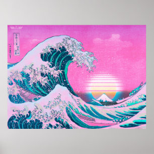 Vaporwave Aesthetic Underbar Wave Off Kanagawa Sun Poster