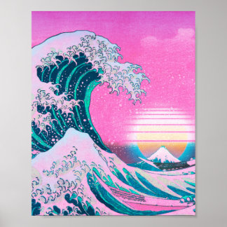 Vaporwave Aesthetic Underbar Wave Off Kanagawa Sun Poster