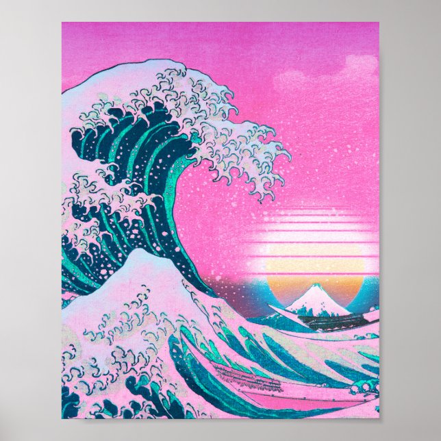 Vaporwave Aesthetic Underbar Wave Off Kanagawa Sun Poster (Framsidan)