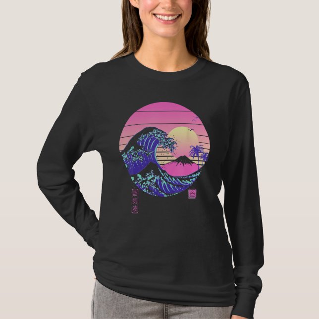 Vaporwave Aesthetic Wave Off Kanagawa Japanese Ret T Shirt (Framsida)