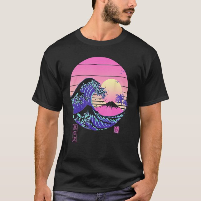 Vaporwave Aesthetic Wave Off Kanagawa Japanese Ret T Shirt (Framsida)