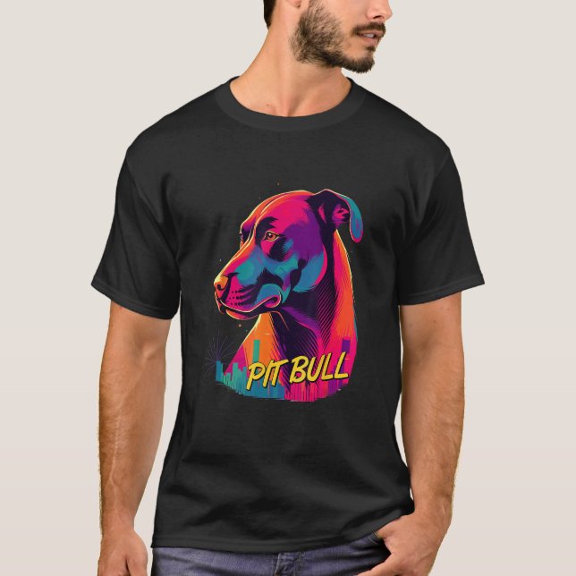 Vaporwave American Pit Bull Terrier Retro Futurist T Shirt (Framsida)