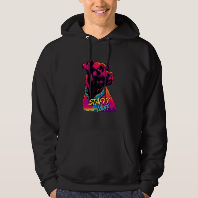 Vaporwave American Staffordshire Terrier Mom Futur Hoodie (Framsida)