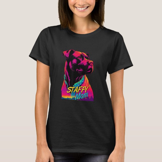 Vaporwave American Staffordshire Terrier Mom Futur T Shirt (Framsida)