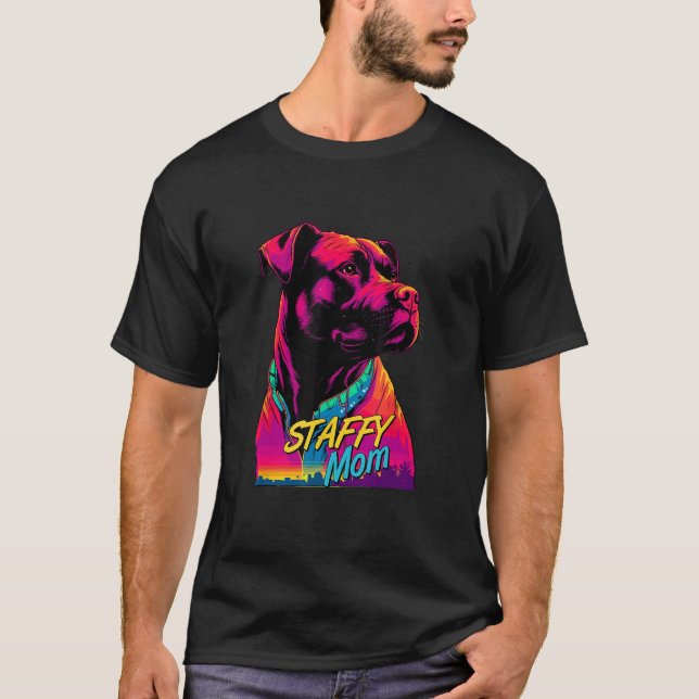 Vaporwave American Staffordshire Terrier Mom Futur T Shirt (Framsida)