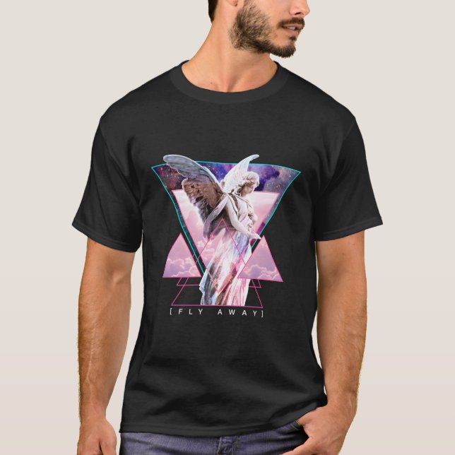 Vaporwave Angel Statue Vingar Fly Away Aestthetic T Shirt (Framsida)