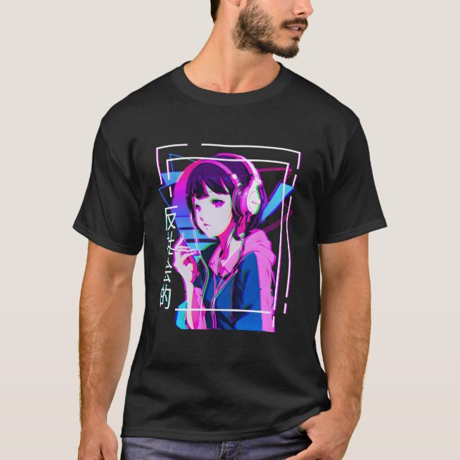 Vaporwave Anime Girl Japanskt Indie Alt Aesthetic T Shirt (Framsida)