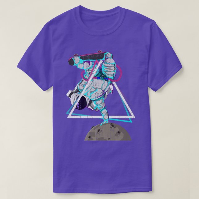 Vaporwave Art Skateboarder Måne Landing Synthwave T Shirt (Design framsida)