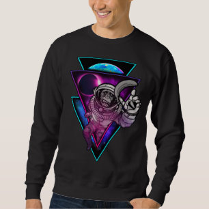 Vaporwave Astronaut Space Art Monkey Banana Lång Ärmad Tröja